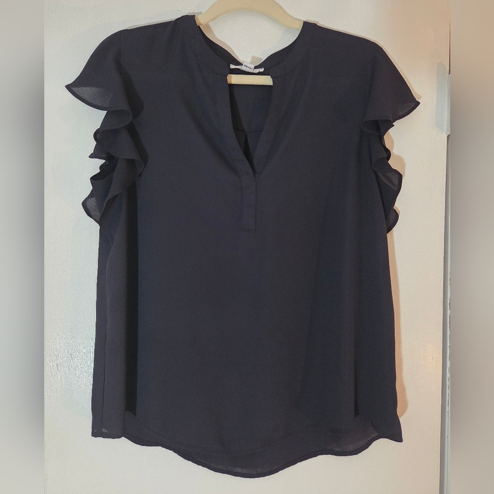 Calvin Klein Black Ruffle Sleeve Blouse
